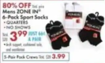 Boscov's Mens ZONE IN 6-Pack Sport Socks offer