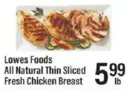 Lowes Foods Lowes Foods All Natural Thin Sliced Fresh Chicken Breast offer