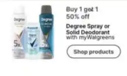 Walgreens Degree Spray or Solid Deodorant offer