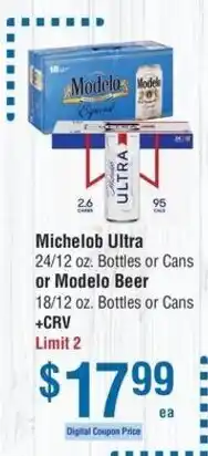 Smart & Final Michelob Ultra or Modelo Beer offer