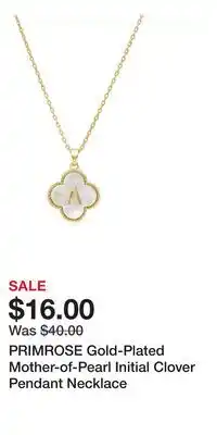Kohl's PRIMROSE Gold-Plated Mother-of-Pearl Initial Clover Pendant Necklace offer