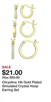 Kohl's Chrystina 14k Gold Plated Simulated Crystal Hoop Earring Set offer