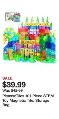 Kohl's PicassoTiles 101 Piece STEM Toy Magnetic Tile, Storage Bag, Building Block for Kid Age 3 & Up, PT06 offer