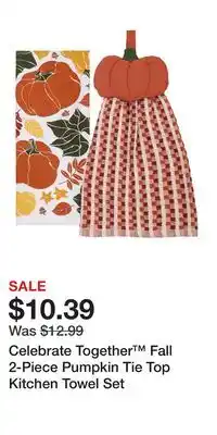 Kohl's Celebrate Together Fall 2-Piece Pumpkin Tie Top Kitchen Towel Set offer