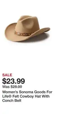 Kohl's Women's Sonoma Goods For Life Felt Cowboy Hat With Conch Belt offer