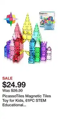 Kohl's PicassoTiles Magnetic Tiles Toy for Kids, 61PC STEM Educational Building Blocks with Storage Bag offer