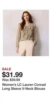 Kohl's Women's LC Lauren Conrad Long Sleeve V-Neck Blouse offer