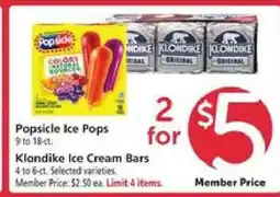 Safeway Popsicle Ice Pops / Klondike Ice Cream Bars offer
