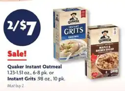 Family Dollar Quaker Instant Oatmeal or Instant Grits offer