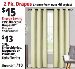 Ocean State Job Lot 2 Pk. Blackout Drapes 84, Embroideries, Jacquards or Prints 84, Light filtering or Sheer offer
