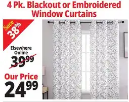 Ocean State Job Lot 4 Pk. Blackout or Embroidered Window Curtains offer