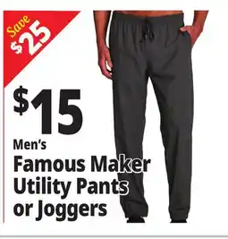 Ocean State Job Lot Men's Famous Maker Utility Pants or Joggers offer