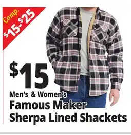 Ocean State Job Lot Men's & Women's Famous Maker Sherpa Lined Shackets offer