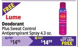 Ocean State Job Lot Lume Deodorant Plus Sweat Control Antiperspirant Spray offer
