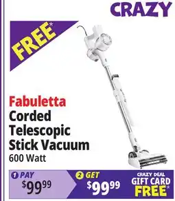 Ocean State Job Lot Fabuletta 600W Corded Telescopic Stick Vacuum White offer