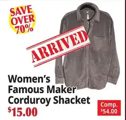 Ocean State Job Lot Women's Famous Maker Corduroy Shacket offer