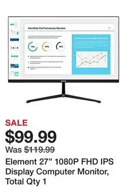 Office Depot Element 27 1080P FHD IPS Display Computer Monitor, Total Qty 1 offer