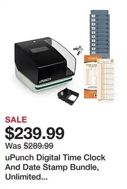 Office Depot uPunch Digital Time Clock And Date Stamp Bundle, Unlimited Employees, 8H x 6-13/16W x 6W, Black offer