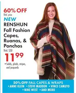 Boscov's NEW RENSHUN Fall Fashion Capes, Ruanas, & Ponchos offer