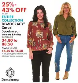 Boscov's ENTIRE COLLECTION DEMOCRACY Casual Sportswear offer