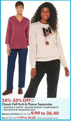 Boscov's Classic Fall Knit & Fleece Separates offer