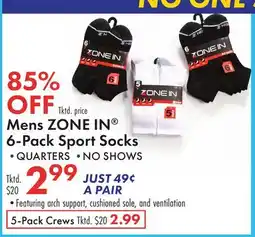 Boscov's Mens ZONE IN 6-Pack Sport Socks offer