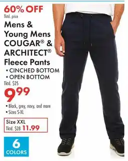 Boscov's Mens & Young Mens COUGAR & ARCHITECT Fleece Pants offer