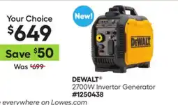 Lowe's DEWALT 2700W Inverter Generator offer