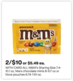 CVS ALL M&M's Sharing Size 7.4-10.1 oz, Mars chocolate minis 8-9.7 oz or Dove pouches 6.74-7.61 oz offer
