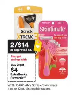 CVS ANY Schick/Skintimate 4 ct. or 12 ct. disposable razors offer