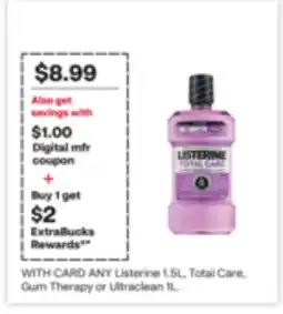CVS ANY Listerine 1.5L, Total Care, Gum Therapy or Ultraclean 1L offer