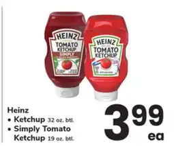 ACME Heinz Ketchup 32 oz. btl. Simply Tomato Ketchup 19 oz. btl offer