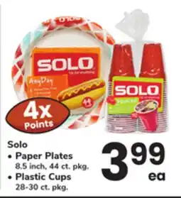 ACME Solo Paper Plates 8.5 inch, 44 ct. pkg., Plastic Cups 28-30 ct. pkg offer