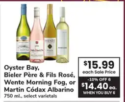 ACME Oyster Bay, Bieler Père & Fils Rosé, Wente Morning Fog, or Martin Códax Albarino offer