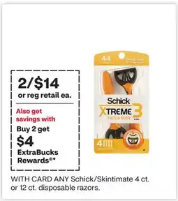 CVS ANY Schick/Skintimate 4 ct. or 12 ct. disposable razors offer