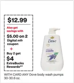 CVS ANY Dove body wash pumps 30-30.6 oz offer
