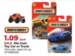 Runnings MATCHBOX Die-Cast Toy Car or Truck offer