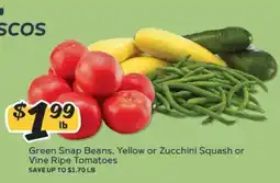 Winn Dixie Green Snap Beans, Yellow or Zucchini Squash or Vine Ripe Tomatoes offer
