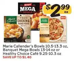 Winn Dixie Marie Callender's Bowls, Banquet Mega Bowls, Healthy Choice Café offer