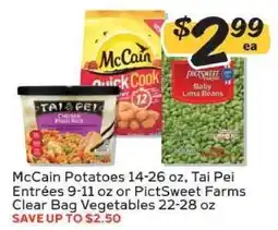 Winn Dixie McCain Potatoes, Tai Pei Entrées, PictSweet Farms Vegetables offer