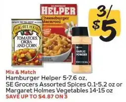 Winn Dixie Hamburger Helper, SE Grocers Assorted Spices, or Margaret Holmes Vegetables offer