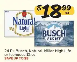 Winn Dixie 24 Pk Busch, Natural, Miller High Life or Icehouse 12 oz offer
