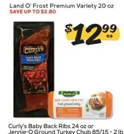 Winn Dixie Curly's Baby Back Ribs 24 oz or Jennie-O Ground Turkey Chub 85/15 • 2 lb offer