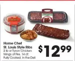 Food 4 Less Home Chef St. Louis Style Ribs or Tyson Chicken Wings of Fire offer