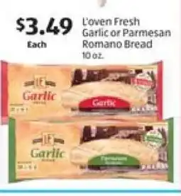 Aldi L'oven Fresh Garlic or Parmesan Romano Bread offer
