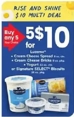 ACME Lucerne Cream Cheese Spread, Cream Cheese Bricks or Yogurt or Signature SELECT Biscuits offer