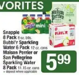 Shaw's Snapple Bubbly'r Sparkling Water or Maison Perrier Sparkling Water offer