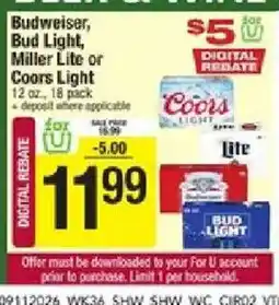 Shaw's Budweiser, Bud Light, Miller Lite or Coors Light offer