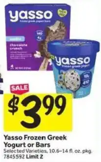 Stop&Shop Yasso Frozen Greek Yogurt or Bars offer