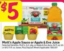 Stop&Shop Mott's Apple Sauce or Apple & Eve Juice offer